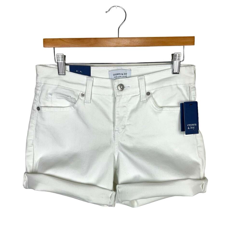 Crown & Ivy NWT White Stretch Denim Mid Rise Summer Shorts